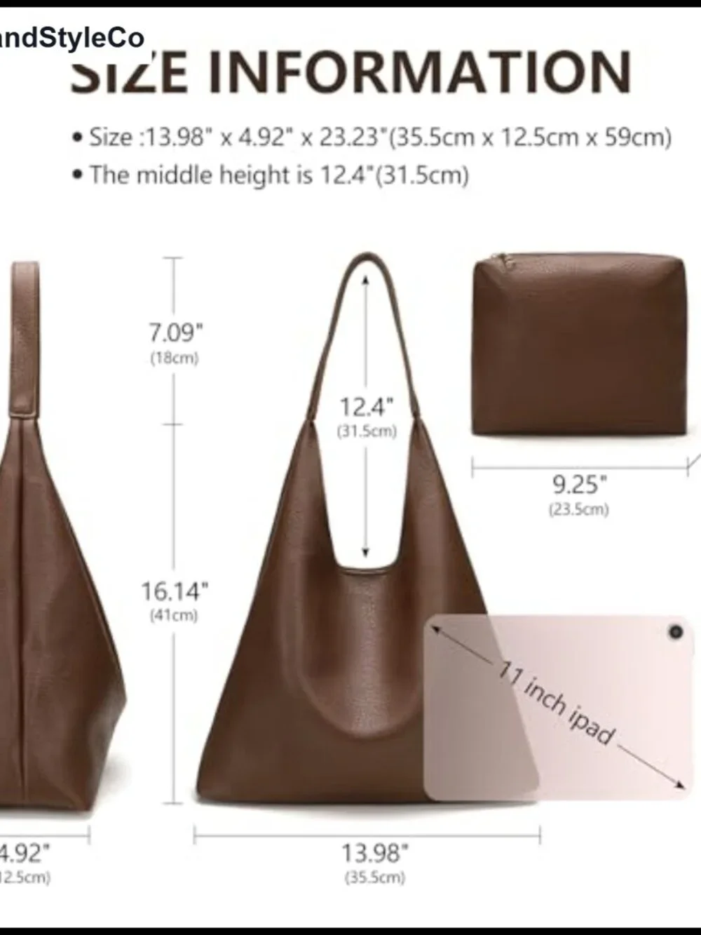 Slouchy Hobo Bag Vegan Leather Shoulder Handbag Tote Purse with Cosmetic Bag